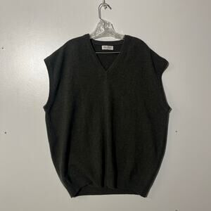 Peter Scott V Neck Made In Scotland Dark Green Wool Pullover Sweater Vest Men XL